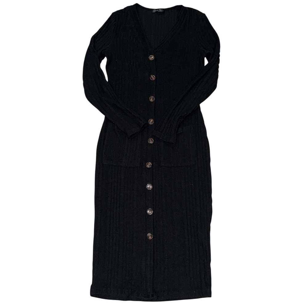 106. SHEIN Elegant Black Long Sleeve Cardigan Dress